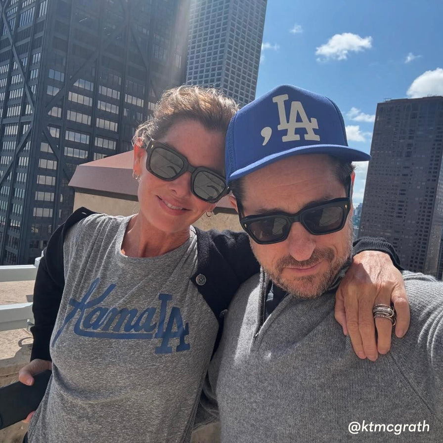 Katie Mcgrath and JJ Abrams in our Kamala Women's Tee and Comma LA (, LA) Foam Trucker