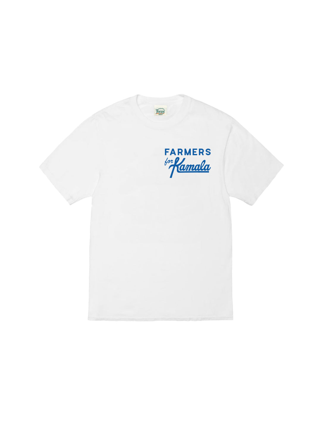 Customizable "For Kamala" men's tee shirt. This example shows "Farmers for Kamala" for the Kamala / Comma LA / Voters Only collection