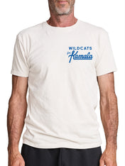 Customizable "For Kamala" men's tee shirt. This example shows "Wildcats for Kamala" for the Kamala / Comma LA / Voters Only collection