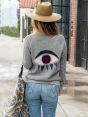 Eyes on You Cashmere Applique Pullover